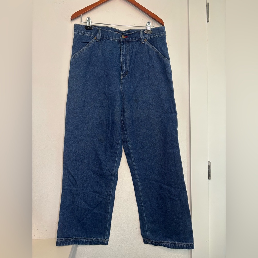 BUGLE BOY AUTHENTIC VINTAGE DARK WASH MENS STRAIGHT LEG CARPENTER JEANS SZ 38